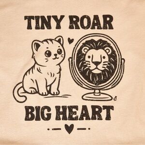 Cat Lady Small Tan/Cream Cat Shirt “Tiny Roar Big Heart” NEVER WORN